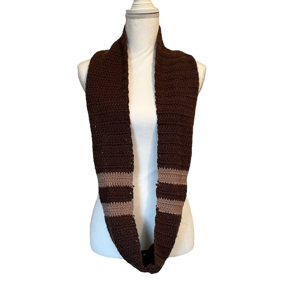 Handmade Crochet Infinity Brown Striped Scarf - Picture 13 of 13